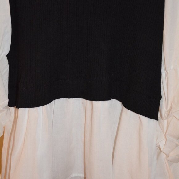 Women's Layered Sweater Vest Top Ruffled Blouse Black White NWOT - Picture 3 of 8
